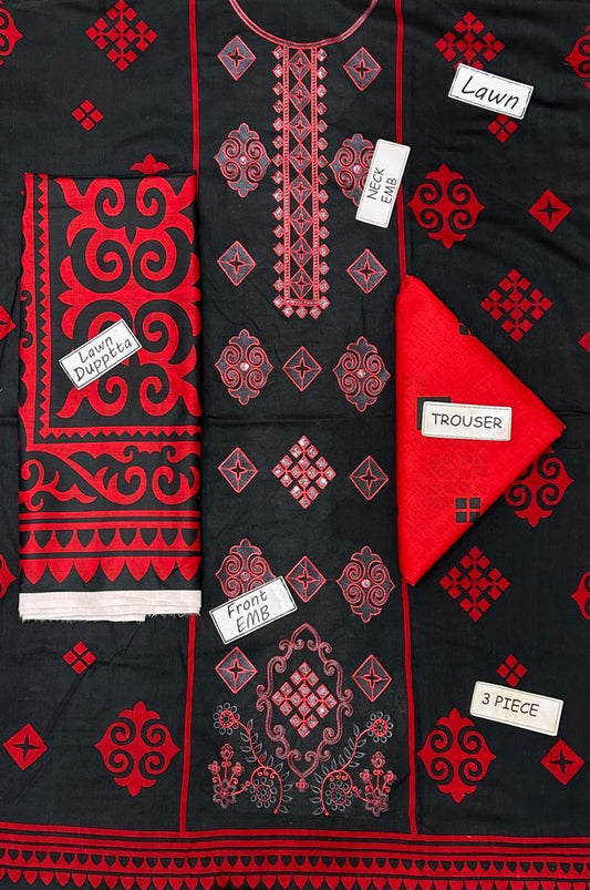 Maria B Embroidered Digital printed Lawn 3pcs Unstiched Suit