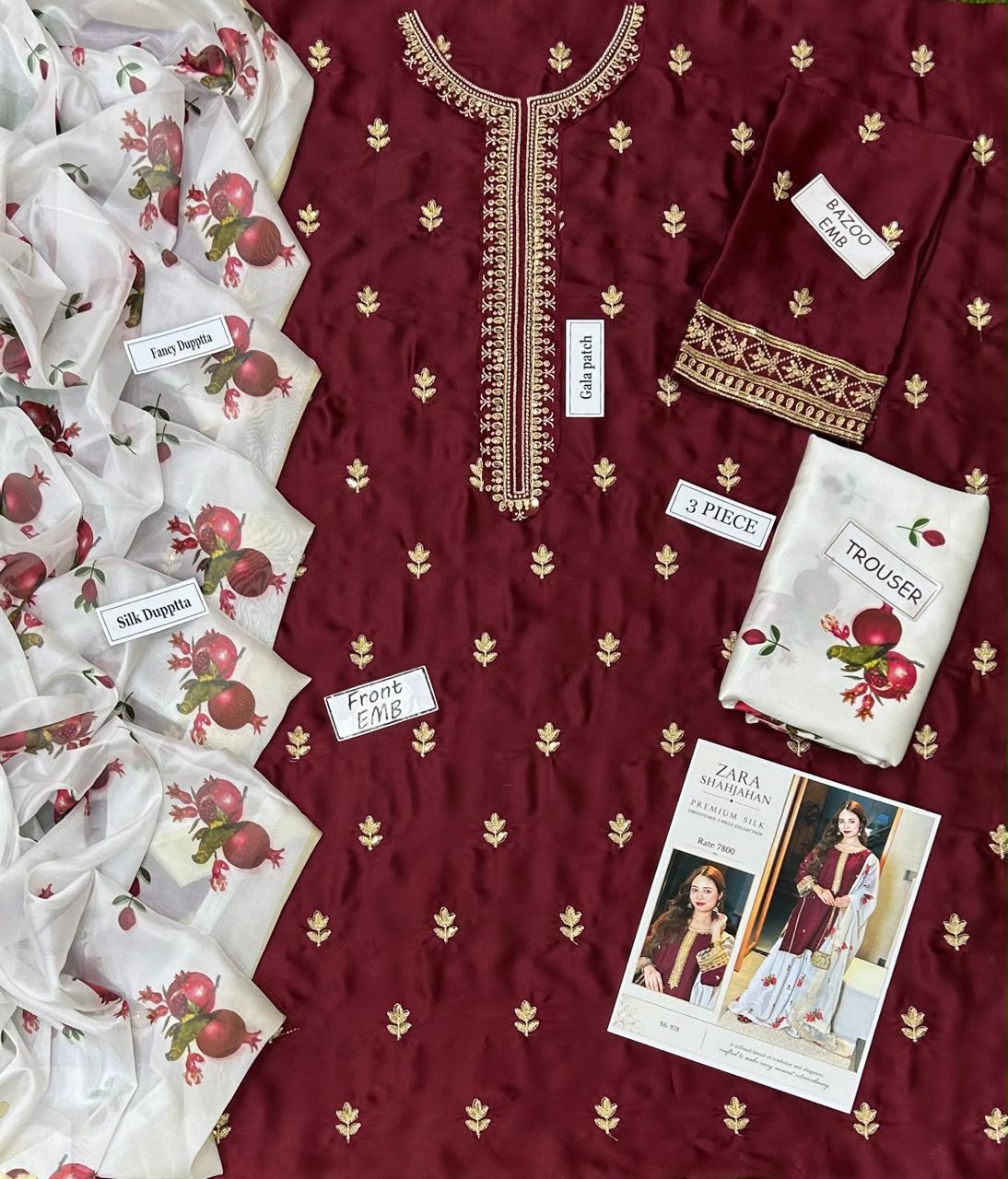 Zara Shahjahan Silk Collection 2026 – Premium 3 Piece Unstitched Suit