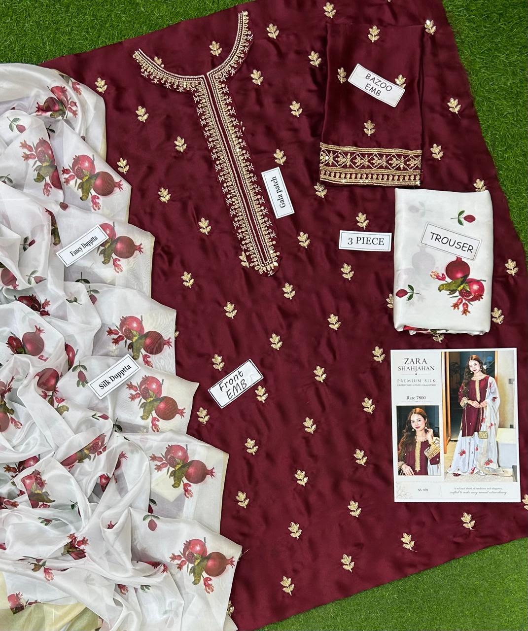 Zara Shahjahan Silk Collection 2026 – Premium 3 Piece Unstitched Suit