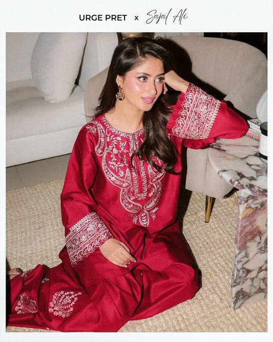 Elegance Silk by Sajal Ali – Premium Embroidered Silk 2 Piece